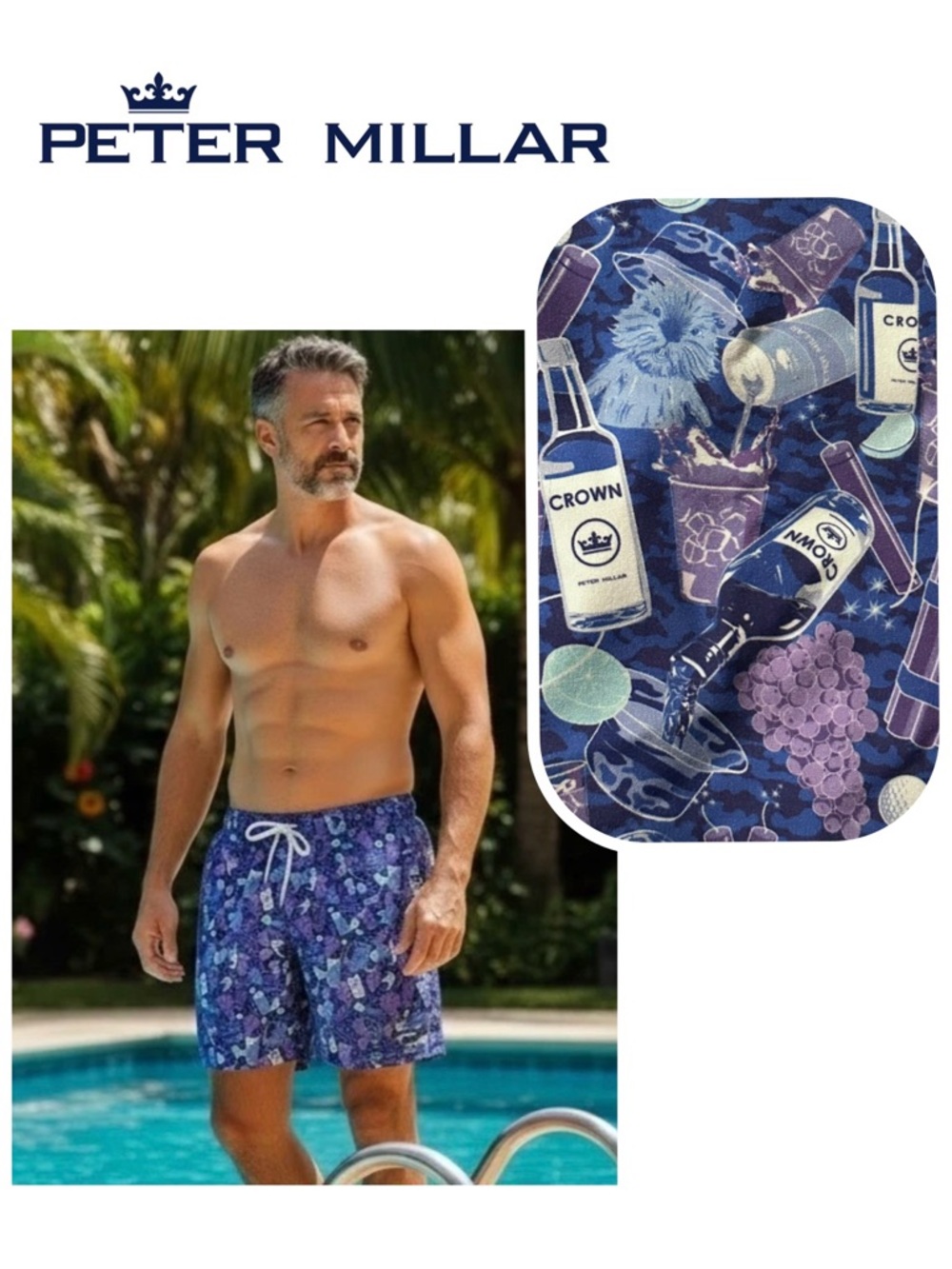 PETER MILLAR Seaside Transfusion Boom Boom Swim Trunk Short Whimsical Chic Men M